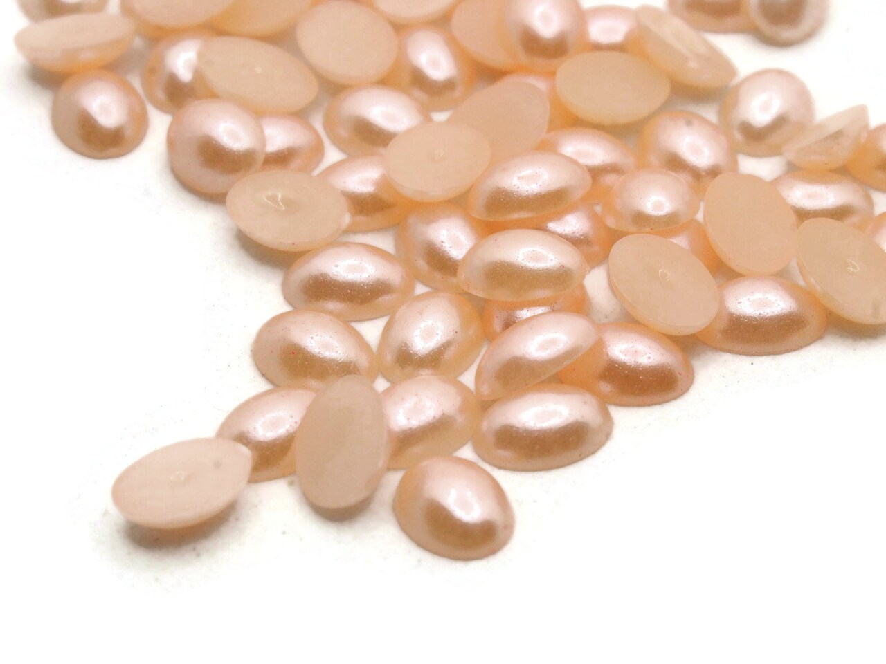 100 8mm x 6mm Peach Pink Pearl Oval Flatback Plastic Cabochons